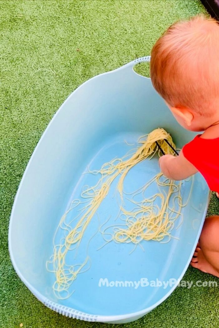 Spaghetti Sensory Bin For Babies & Toddlers