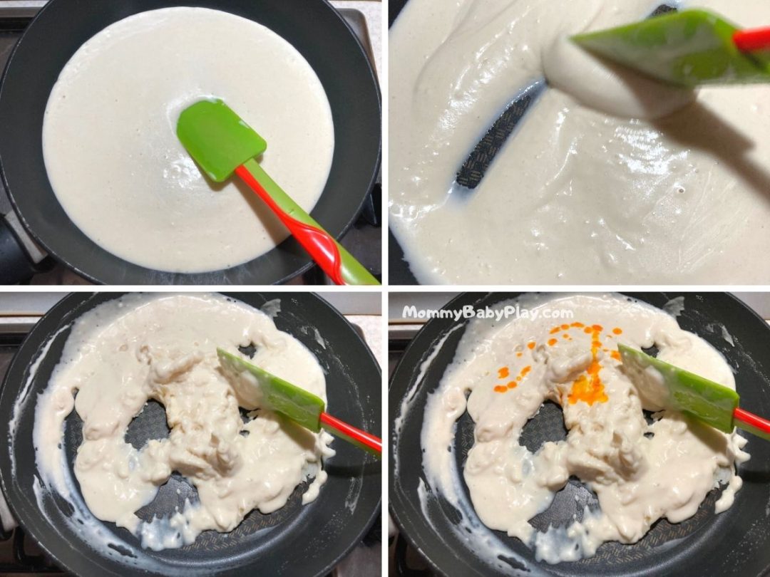 cooking playdough in a pan